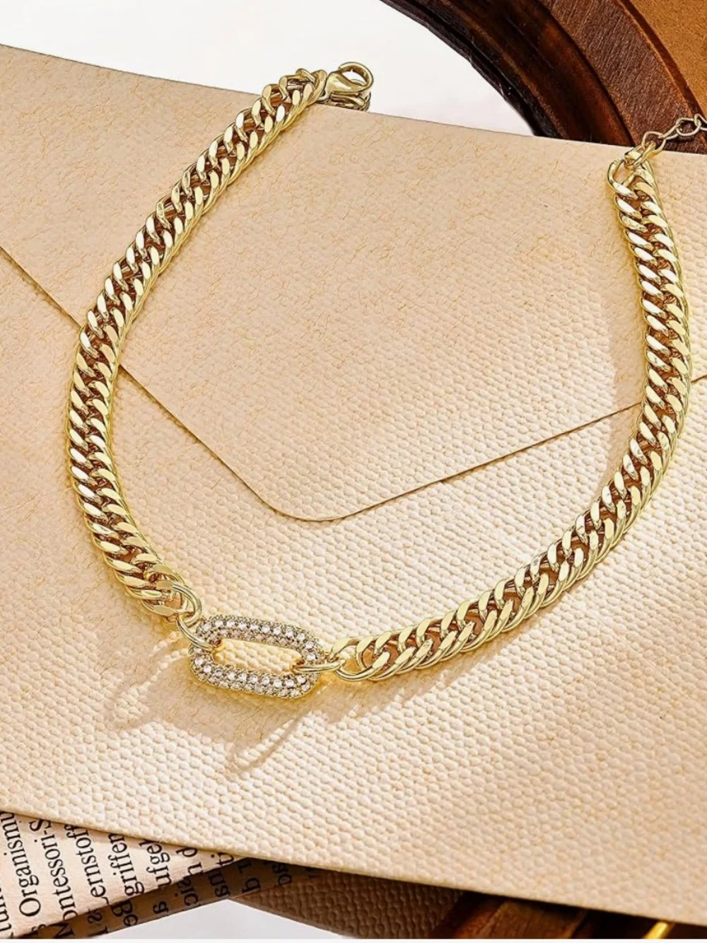 Gold Chain Anklet with Pave Oval Link